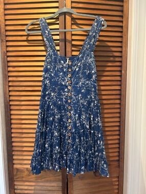Free People Navy Blue Floral Button-Down Mini Dress